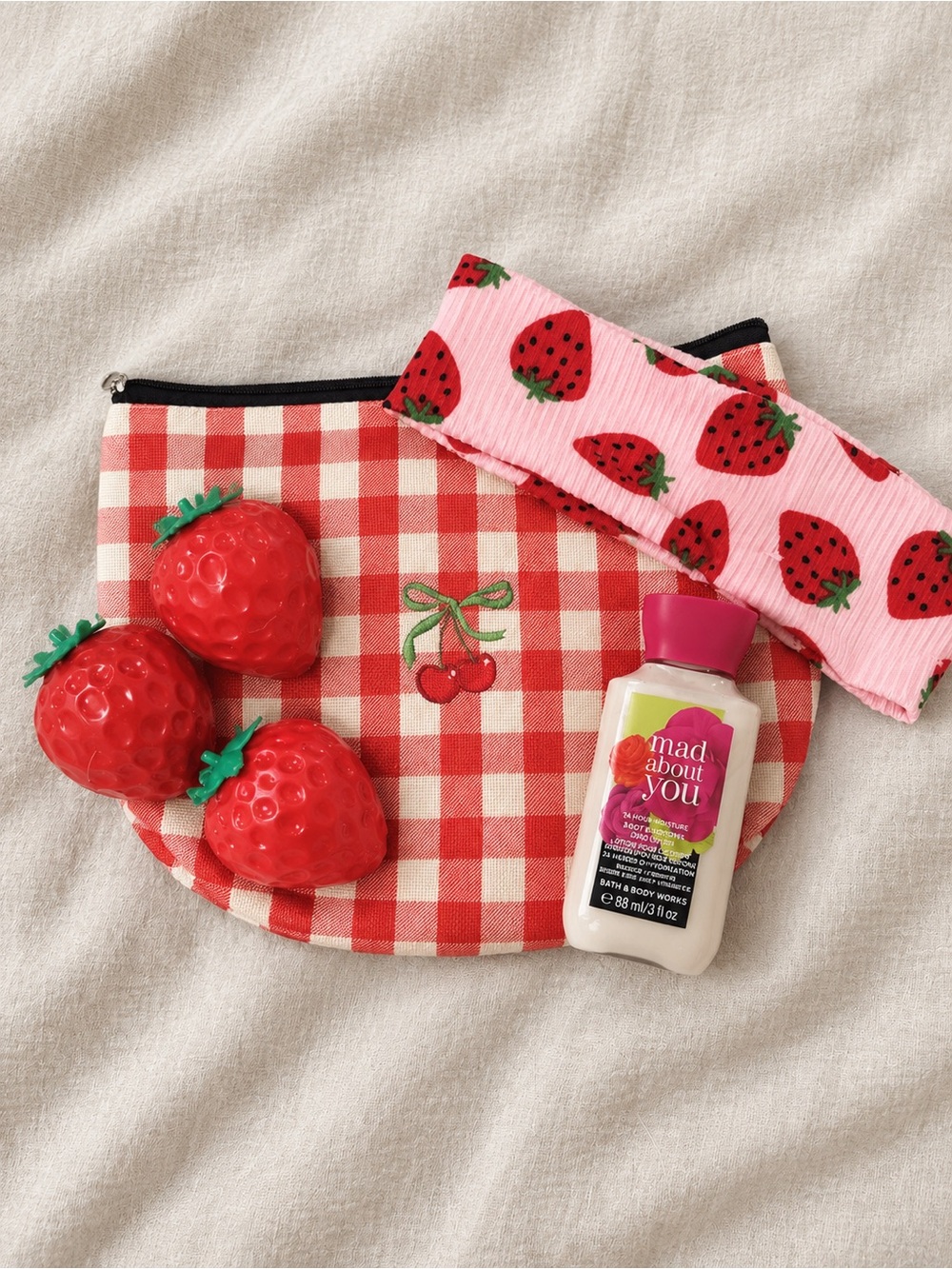 Strawberry Self Care Gift Bundle Pouch Headband Squishies BBW Lotion NWOT